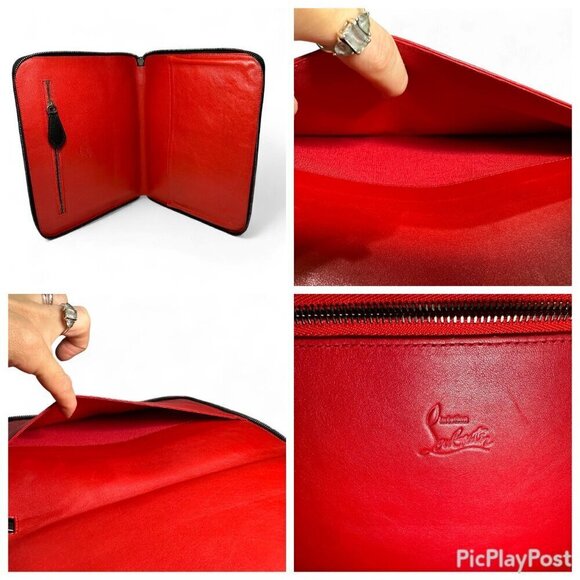 Christian Louboutin Black Leather Calfskin Spiked iPad Case/Wristlet - Picture 13 of 16